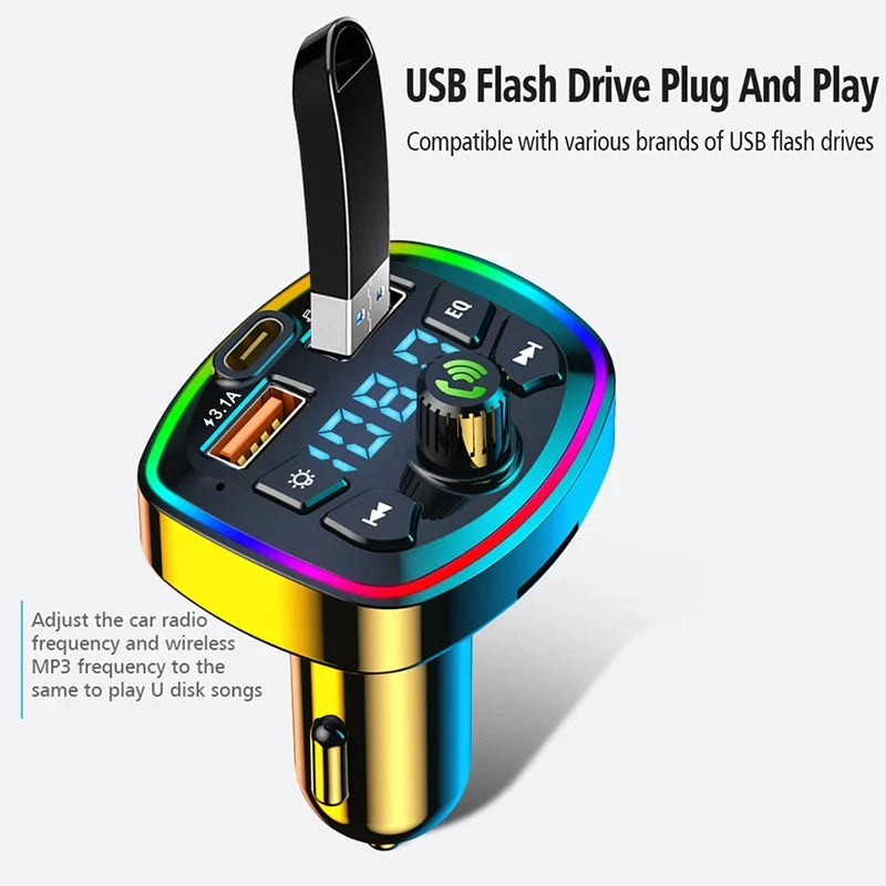 Bluetooth 5.0 Wireless FM Transmitter Car MP3 Player with Dual USB Fast Charger and Hands-Free Audio Receiver